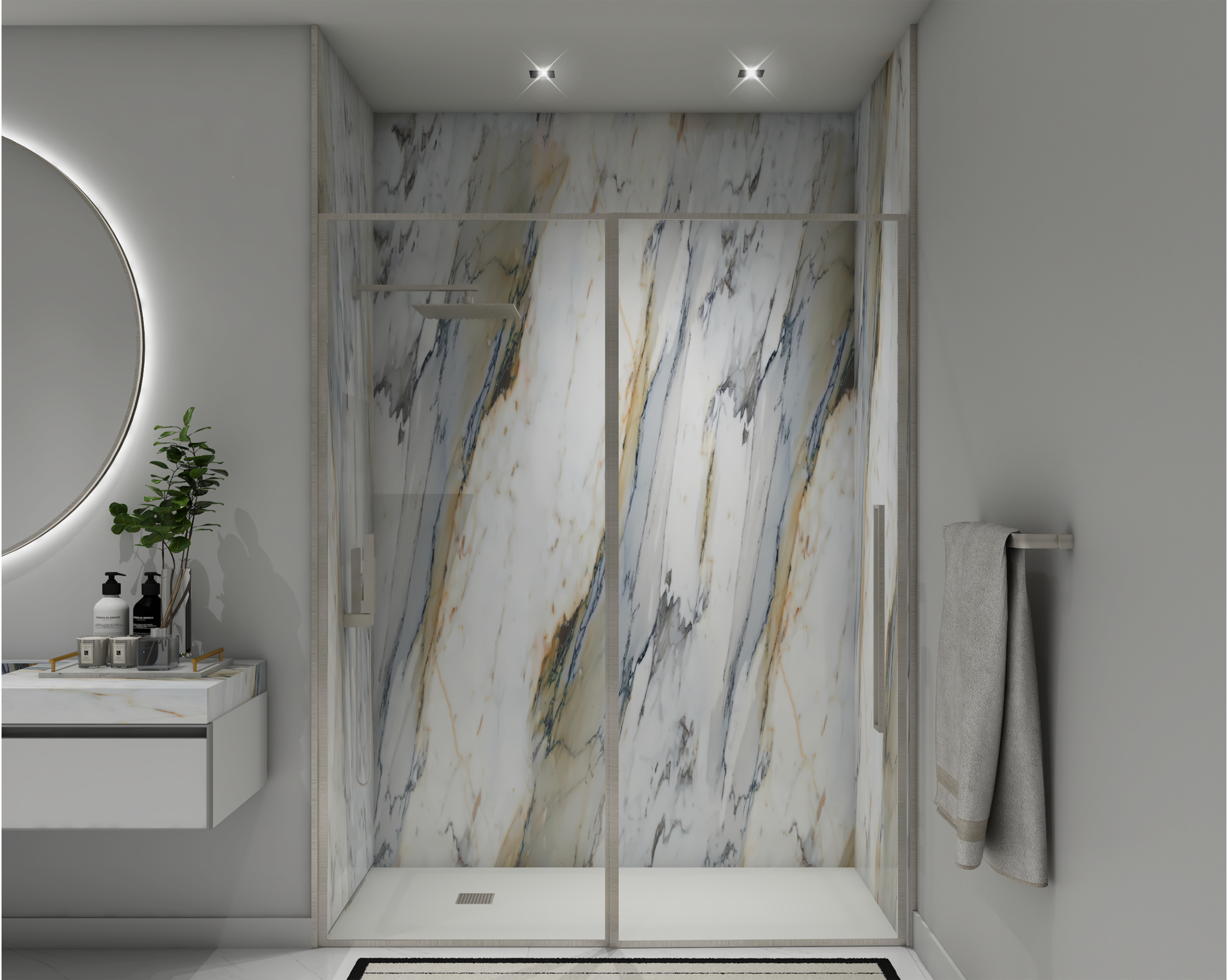 Azzura shower porcelain panel grout free bathroom remodel