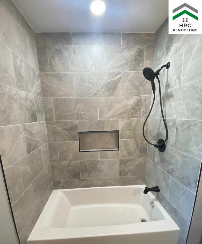 tub remodel with black fixtures