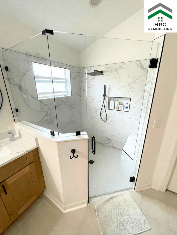 shower remodel tile replacement with bench