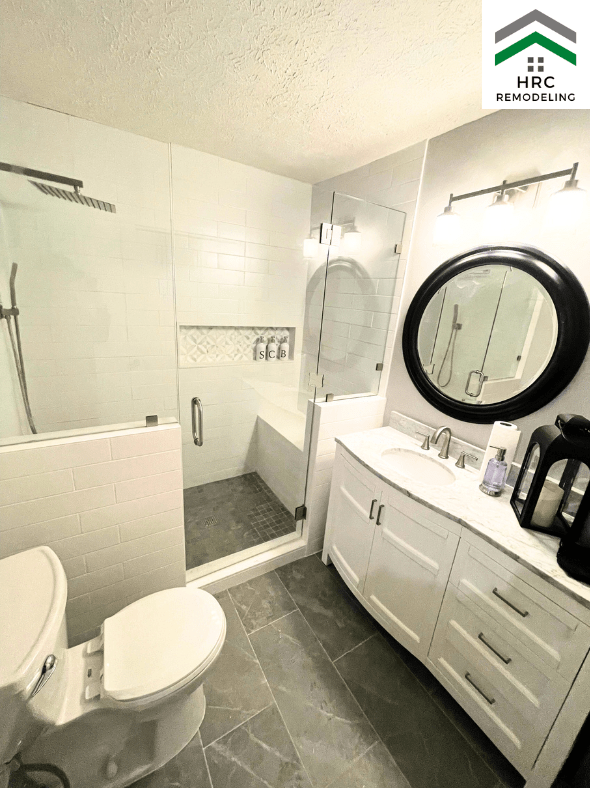 shower remodel with subway tile and niche