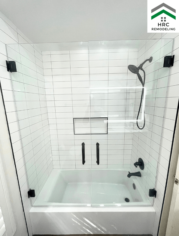 custom glass door with tub remodel
