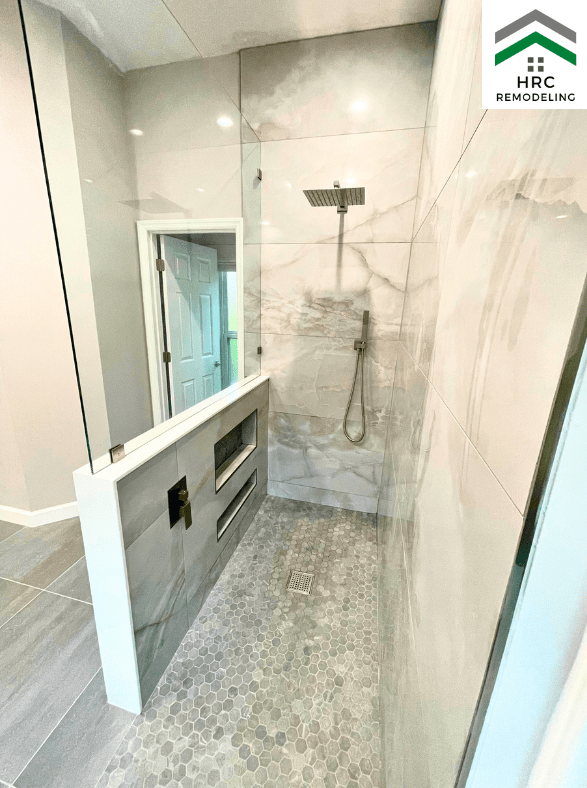 functional shower with large tiles