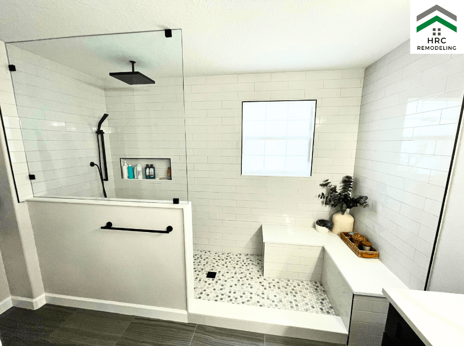 double walk in shower with bench