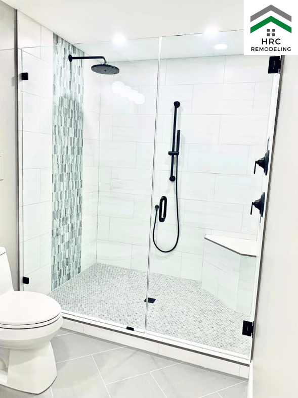 beautiful white shower with accent wall