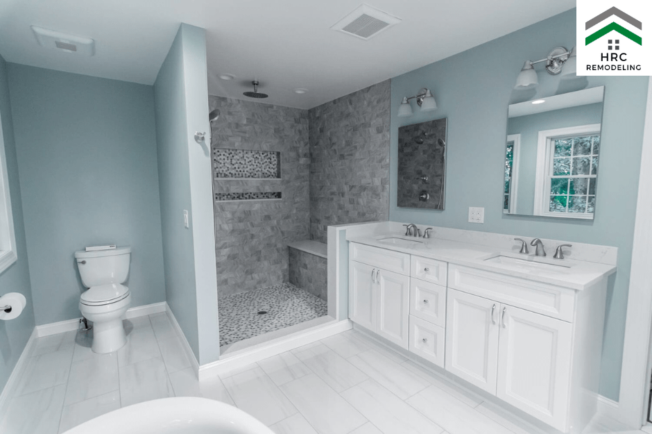 bathroom remodel custom vanity countertip and shower