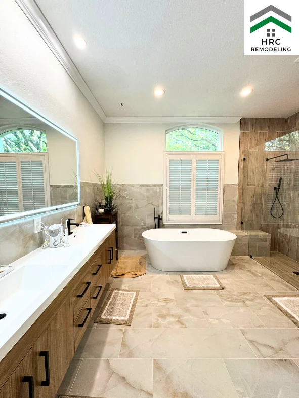 large custom bathroom remodel freestanding tub