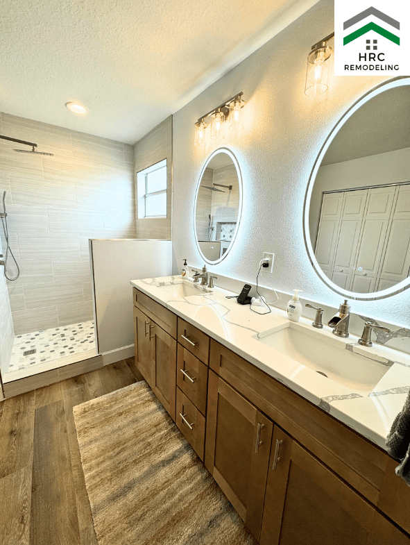 led mirror with walk in shower